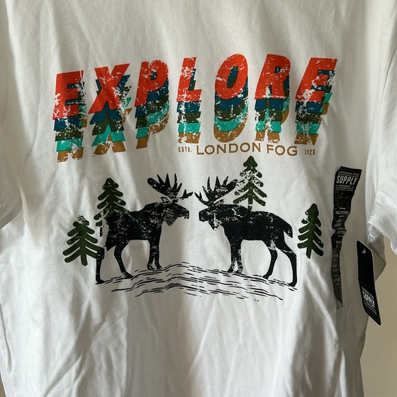 London Fog Supply Co White short sleeve T-Shirt says “Explore”. Size XXL. NWT. - Picture 2 of 9